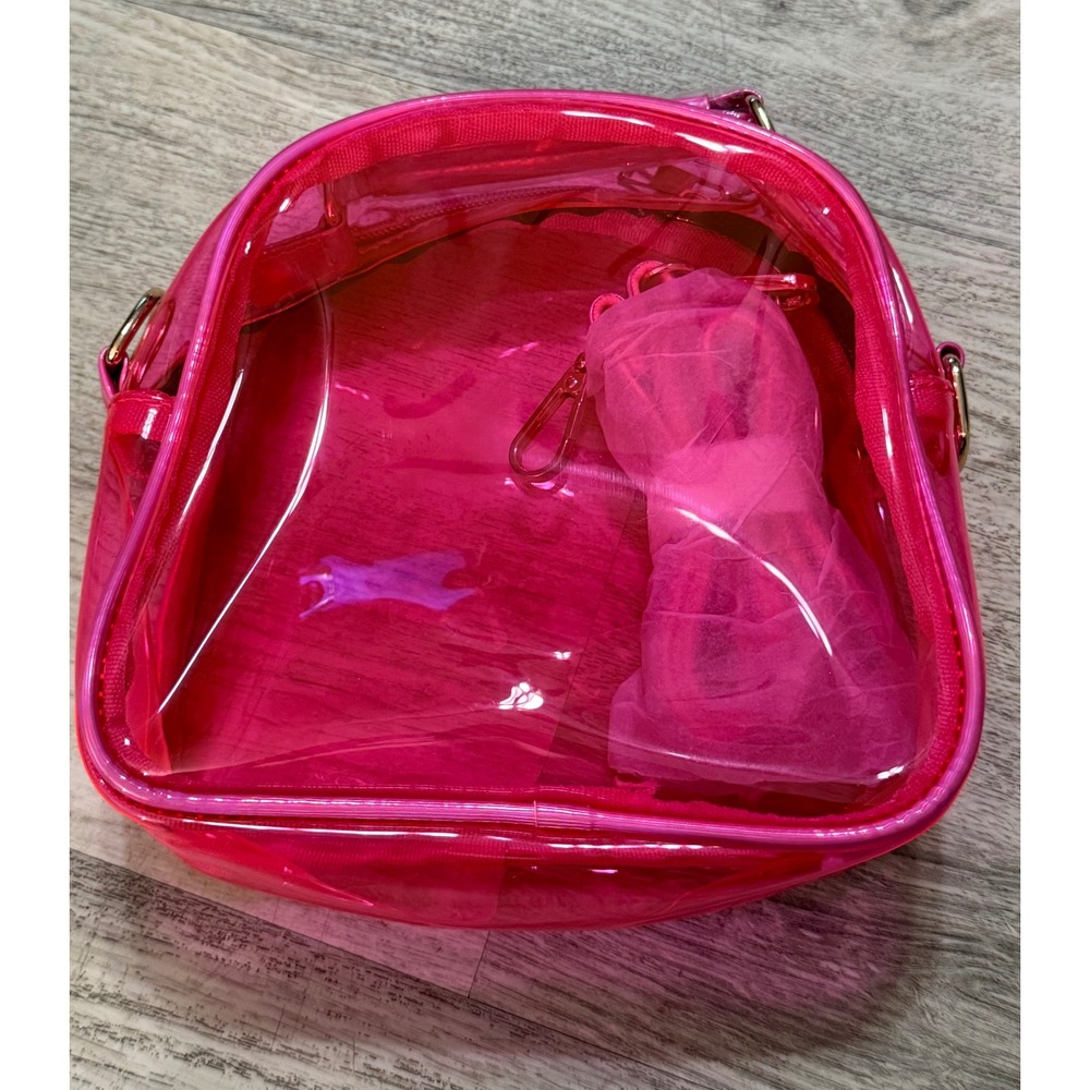 Pink Clear Vinyl Crossbody Bag With Chain Strap